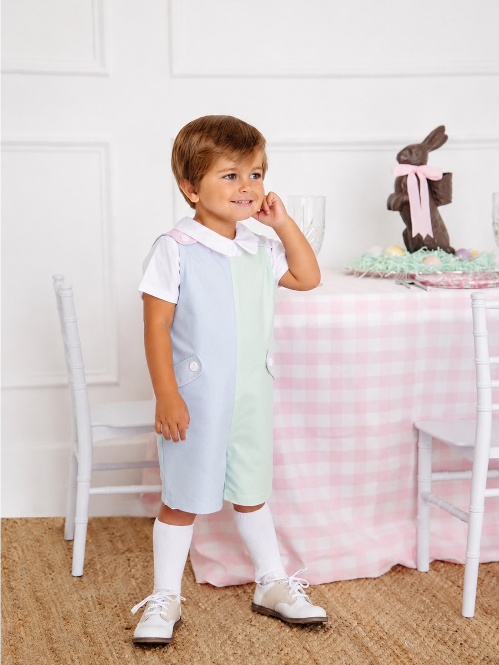 The Beaufort Bonnet Pastel Blue & Mint Boys Romper Jon Jon Size 12-18 Months